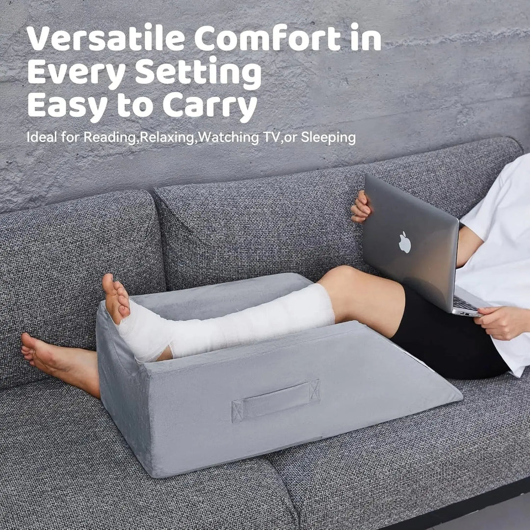Memory Foam Leg Elevation Wedge Pillow with Washable Velvet Cover | Steady Leg Rest for Lounging | Wedge Pillows