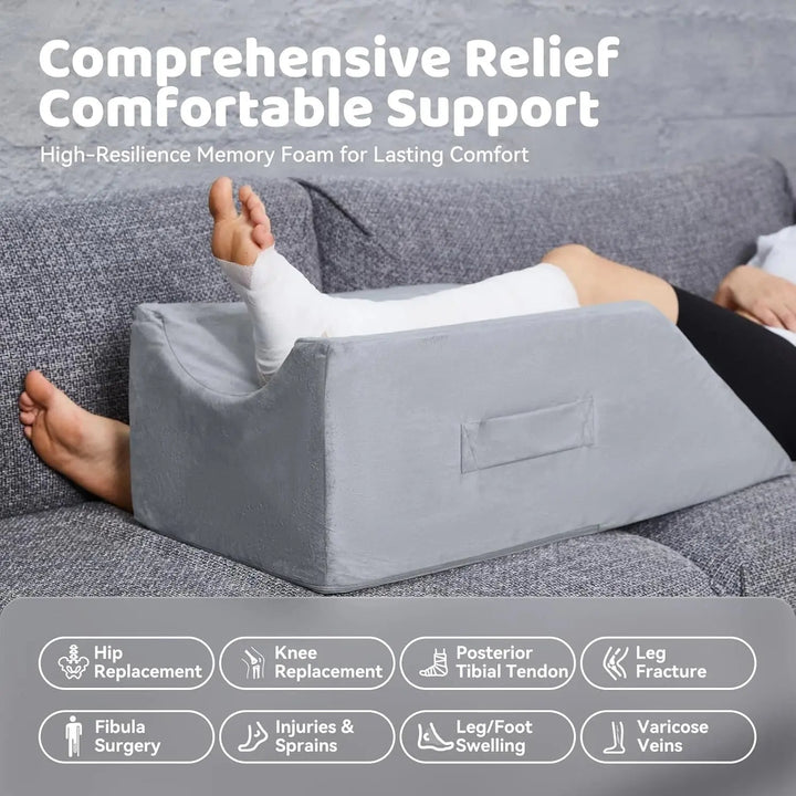 Memory Foam Leg Elevation Wedge Pillow with Washable Velvet Cover | Steady Leg Rest for Lounging | Wedge Pillows