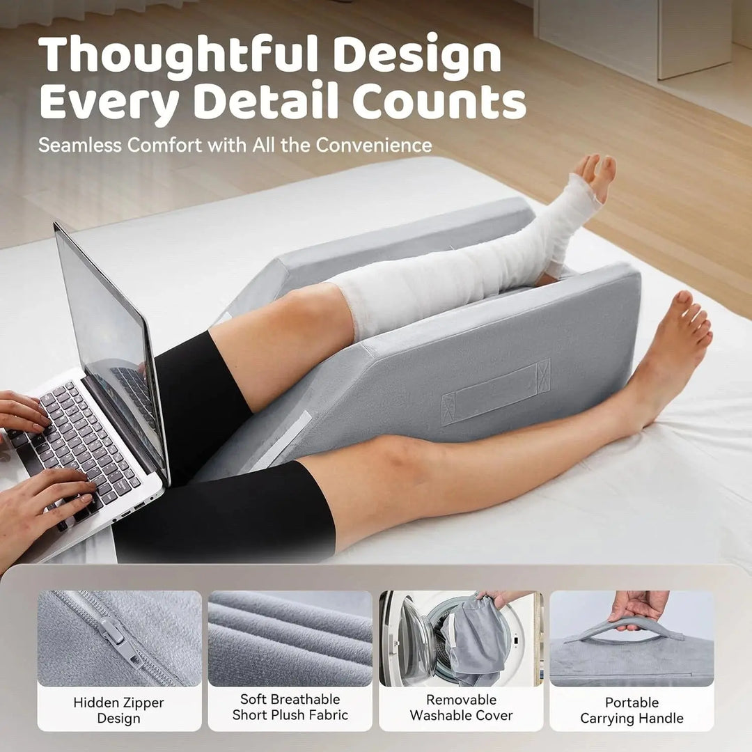 Memory Foam Leg Elevation Wedge Pillow with Washable Velvet Cover | Steady Leg Rest for Lounging | Wedge Pillows