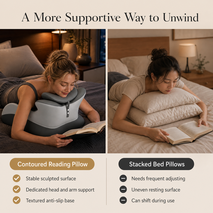 Memory Foam Prone Reading Pillow with Removable Headrest | Face-Down Reading in Comfort | Reading Pillows
