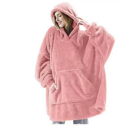 Oversized Double-Sided Velvet Fleece Blanket Hoodie with Kangaroo Pocket | Velvet Fleece Hoodie for Sleep | Wearable Blankets