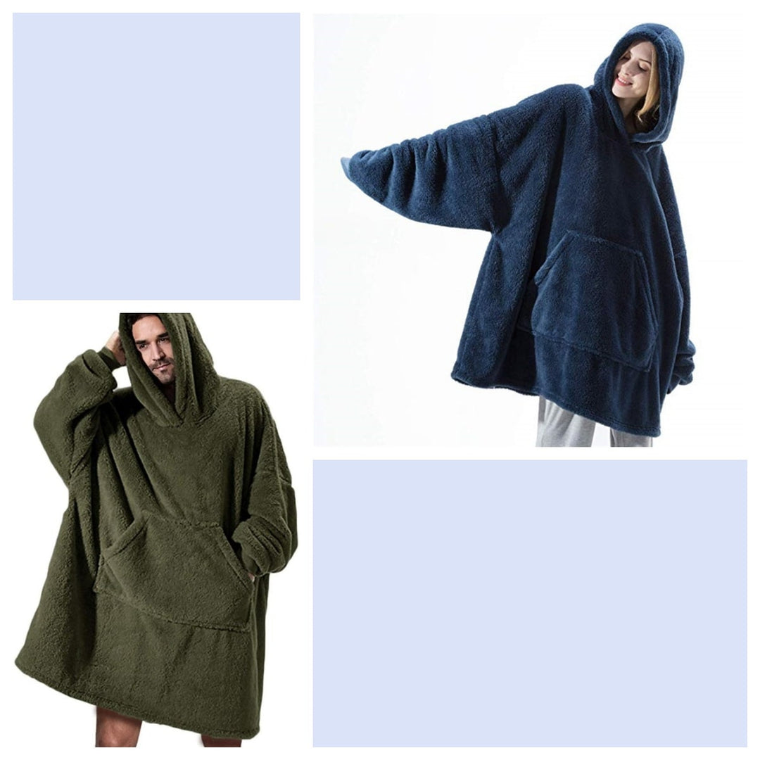 Oversized Double-Sided Velvet Fleece Blanket Hoodie with Kangaroo Pocket | Velvet Fleece Hoodie for Sleep | Wearable Blankets