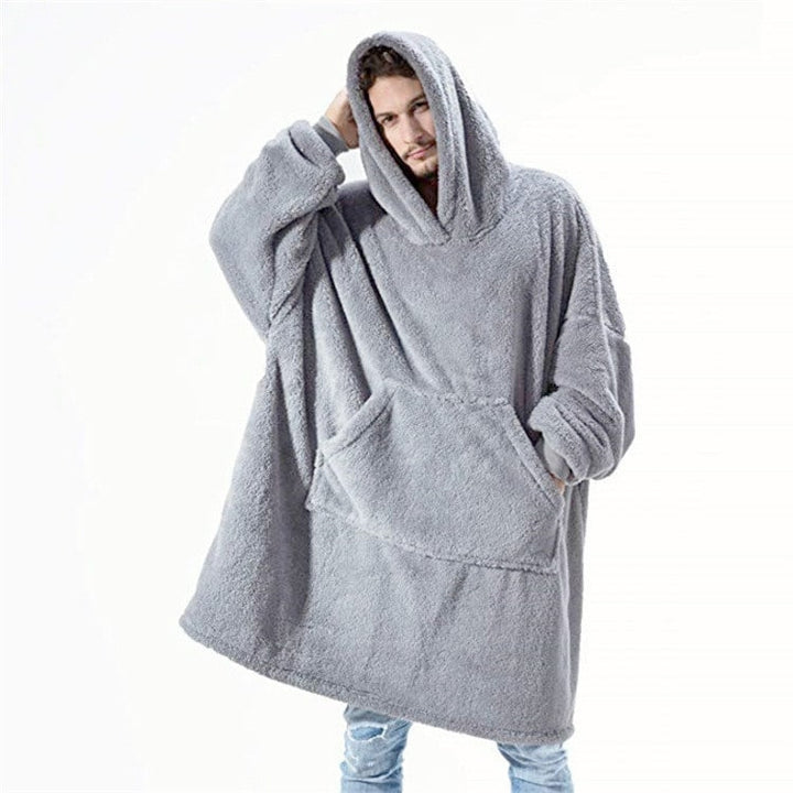 Oversized Double-Sided Velvet Fleece Blanket Hoodie with Kangaroo Pocket | Velvet Fleece Hoodie for Sleep | Wearable Blankets