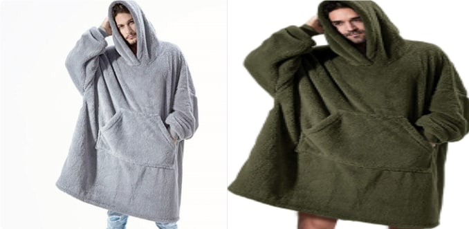 Oversized Double-Sided Velvet Fleece Blanket Hoodie with Kangaroo Pocket | Velvet Fleece Hoodie for Sleep | Wearable Blankets