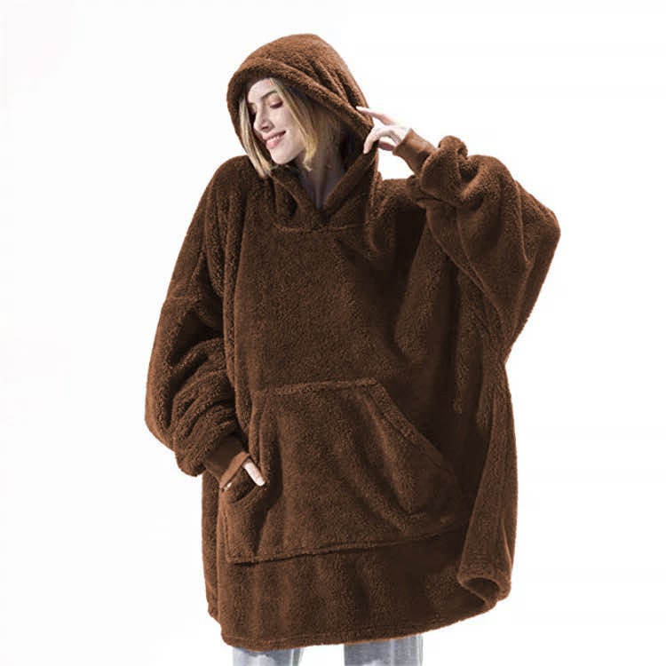 Oversized Double-Sided Velvet Fleece Blanket Hoodie with Kangaroo Pocket | Velvet Fleece Hoodie for Sleep | Wearable Blankets