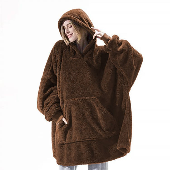 Oversized Double-Sided Velvet Fleece Blanket Hoodie with Kangaroo Pocket | Velvet Fleece Hoodie for Sleep | Wearable Blankets