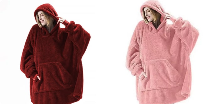 Oversized Double-Sided Velvet Fleece Blanket Hoodie with Kangaroo Pocket | Velvet Fleece Hoodie for Sleep | Wearable Blankets