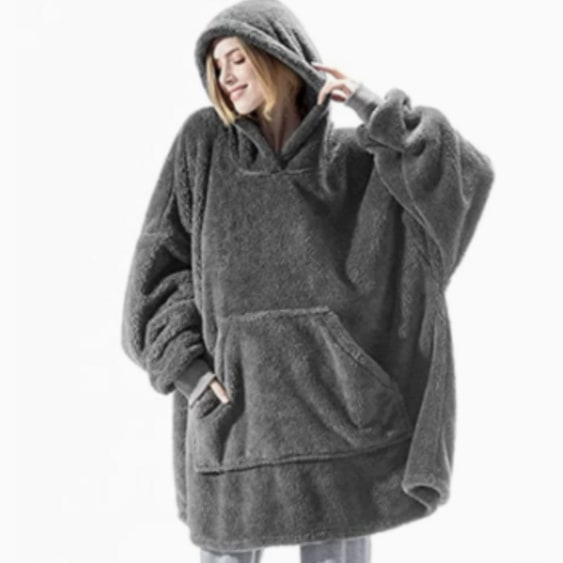 Oversized Double-Sided Velvet Fleece Blanket Hoodie with Kangaroo Pocket | Velvet Fleece Hoodie for Sleep | Wearable Blankets