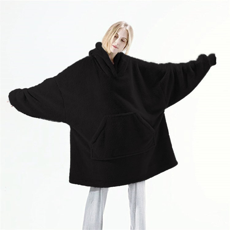 Oversized Double-Sided Velvet Fleece Blanket Hoodie with Kangaroo Pocket | Velvet Fleece Hoodie for Sleep | Wearable Blankets