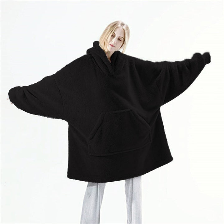 Oversized Double-Sided Velvet Fleece Blanket Hoodie with Kangaroo Pocket | Velvet Fleece Hoodie for Sleep | Wearable Blankets
