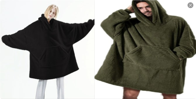 Oversized Double-Sided Velvet Fleece Blanket Hoodie with Kangaroo Pocket | Velvet Fleece Hoodie for Sleep | Wearable Blankets