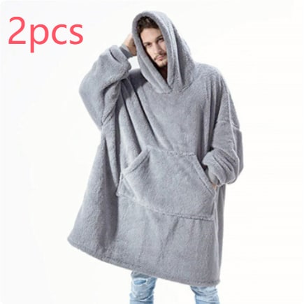 Oversized Double-Sided Velvet Fleece Blanket Hoodie with Kangaroo Pocket | Velvet Fleece Hoodie for Sleep | Wearable Blankets