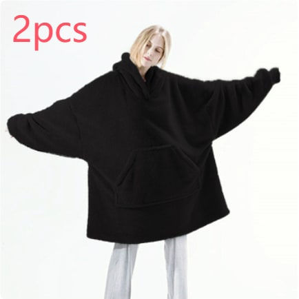 Oversized Double-Sided Velvet Fleece Blanket Hoodie with Kangaroo Pocket | Velvet Fleece Hoodie for Sleep | Wearable Blankets