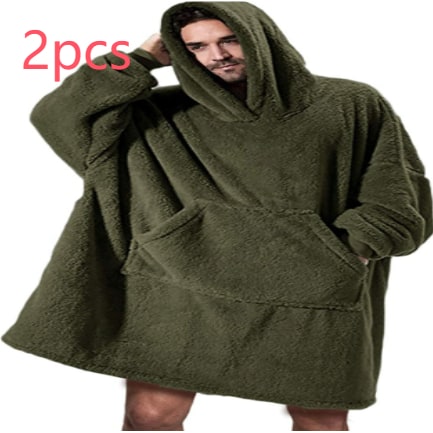 Oversized Double-Sided Velvet Fleece Blanket Hoodie with Kangaroo Pocket | Velvet Fleece Hoodie for Sleep | Wearable Blankets