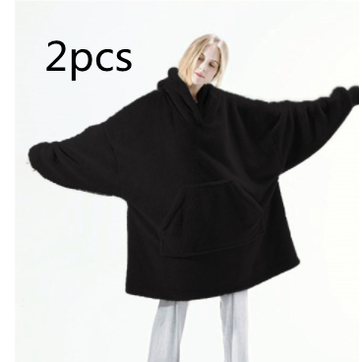 Oversized Double-Sided Velvet Fleece Blanket Hoodie with Kangaroo Pocket | Velvet Fleece Hoodie for Sleep | Wearable Blankets