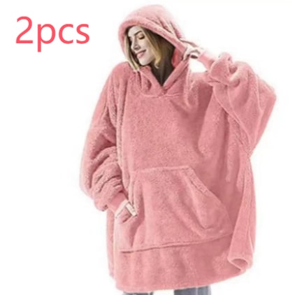 Oversized Double-Sided Velvet Fleece Blanket Hoodie with Kangaroo Pocket | Velvet Fleece Hoodie for Sleep | Wearable Blankets