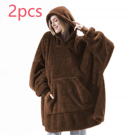 Oversized Double-Sided Velvet Fleece Blanket Hoodie with Kangaroo Pocket | Velvet Fleece Hoodie for Sleep | Wearable Blankets