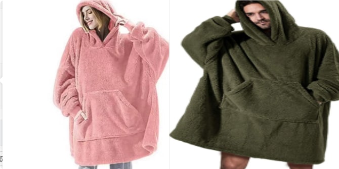 Oversized Double-Sided Velvet Fleece Blanket Hoodie with Kangaroo Pocket | Velvet Fleece Hoodie for Sleep | Wearable Blankets