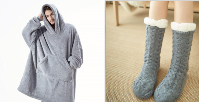 Oversized Double-Sided Velvet Fleece Blanket Hoodie with Kangaroo Pocket | Velvet Fleece Hoodie for Sleep | Wearable Blankets