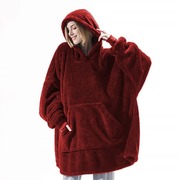 Oversized Double-Sided Velvet Fleece Blanket Hoodie with Kangaroo Pocket | Velvet Fleece Hoodie for Sleep | Wearable Blankets