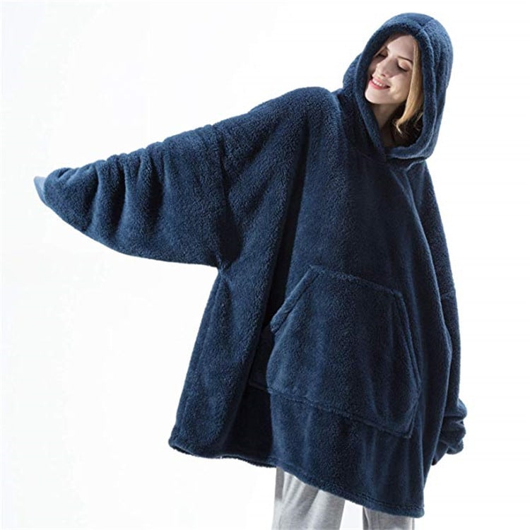 Oversized Double-Sided Velvet Fleece Blanket Hoodie with Kangaroo Pocket | Velvet Fleece Hoodie for Sleep | Wearable Blankets