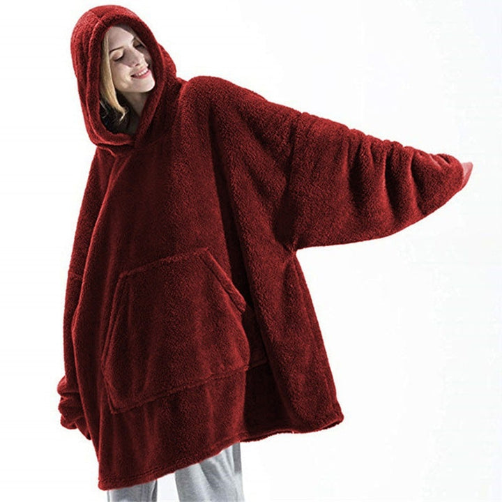 Oversized Double-Sided Velvet Fleece Blanket Hoodie with Kangaroo Pocket | Velvet Fleece Hoodie for Sleep | Wearable Blankets