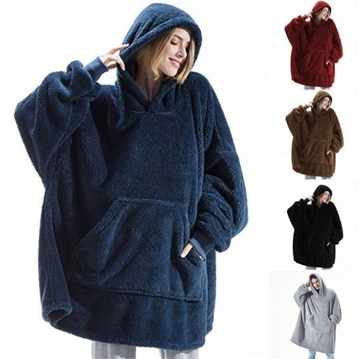 Oversized Double-Sided Velvet Fleece Blanket Hoodie with Kangaroo Pocket | Velvet Fleece Hoodie for Sleep | Wearable Blankets