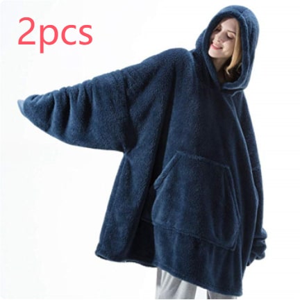 Oversized Double-Sided Velvet Fleece Blanket Hoodie with Kangaroo Pocket | Velvet Fleece Hoodie for Sleep | Wearable Blankets
