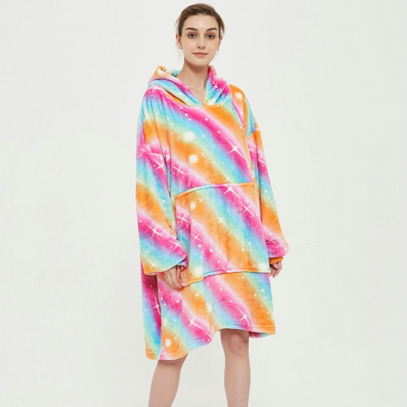 Sherpa-Lined Wearable Blanket Hoodie, Oversized Knee-Length Fleece Pullover | Sherpa-Lined Hoodie Blanket Warmth | Wearable Blankets
