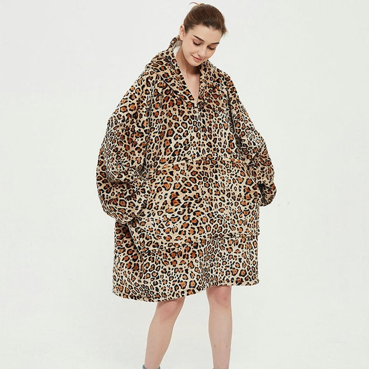 Sherpa-Lined Wearable Blanket Hoodie, Oversized Knee-Length Fleece Pullover | Sherpa-Lined Hoodie Blanket Warmth | Wearable Blankets