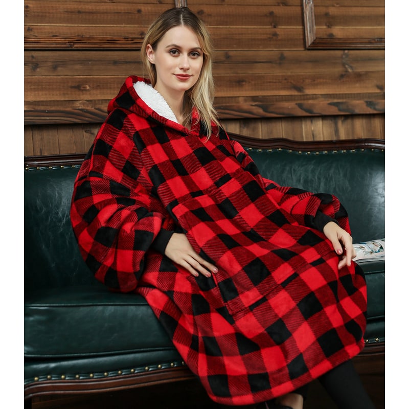 Sherpa-Lined Wearable Blanket Hoodie, Oversized Knee-Length Fleece Pullover | Sherpa-Lined Hoodie Blanket Warmth | Wearable Blankets