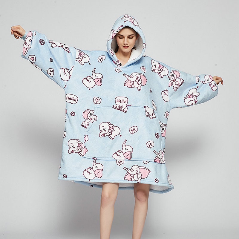 Sherpa-Lined Wearable Blanket Hoodie, Oversized Knee-Length Fleece Pullover | Sherpa-Lined Hoodie Blanket Warmth | Wearable Blankets
