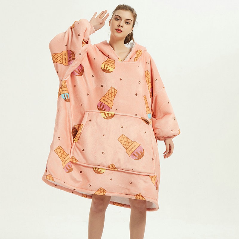 Sherpa-Lined Wearable Blanket Hoodie, Oversized Knee-Length Fleece Pullover | Sherpa-Lined Hoodie Blanket Warmth | Wearable Blankets
