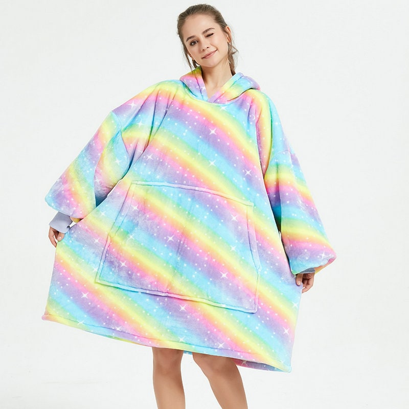 Sherpa-Lined Wearable Blanket Hoodie, Oversized Knee-Length Fleece Pullover | Sherpa-Lined Hoodie Blanket Warmth | Wearable Blankets