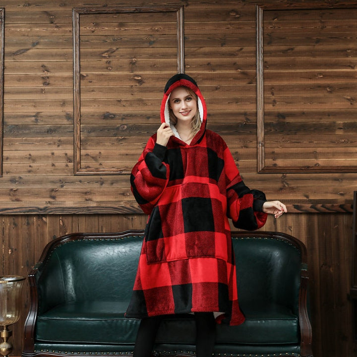 Sherpa-Lined Wearable Blanket Hoodie, Oversized Knee-Length Fleece Pullover | Sherpa-Lined Hoodie Blanket Warmth | Wearable Blankets