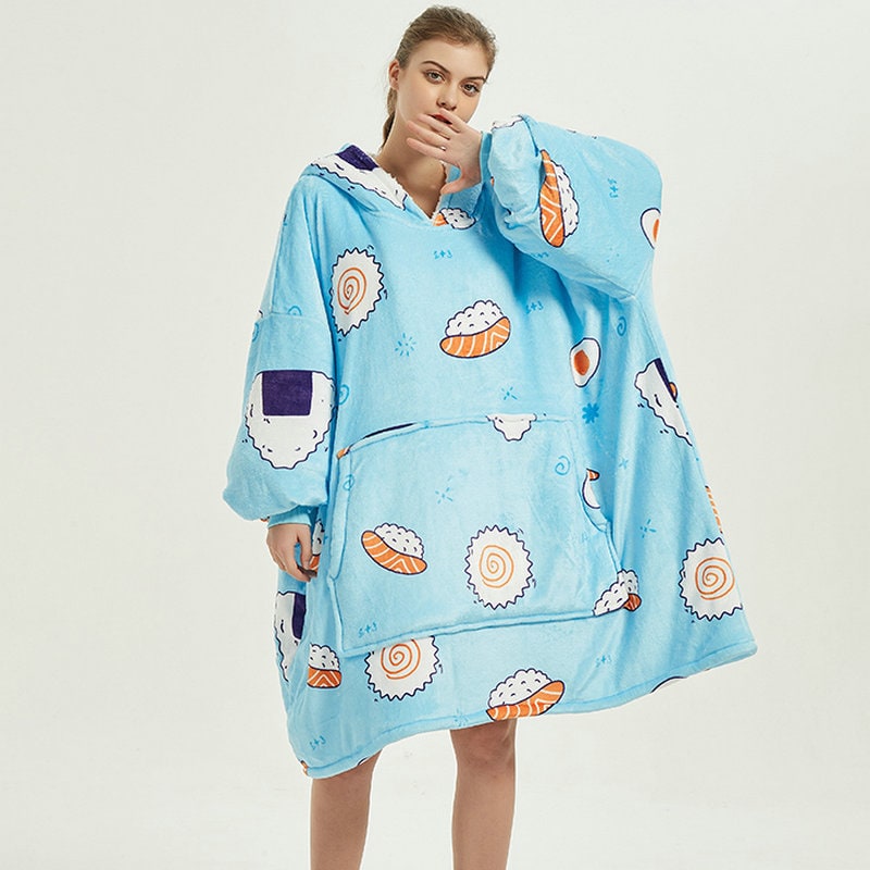 Sherpa-Lined Wearable Blanket Hoodie, Oversized Knee-Length Fleece Pullover | Sherpa-Lined Hoodie Blanket Warmth | Wearable Blankets